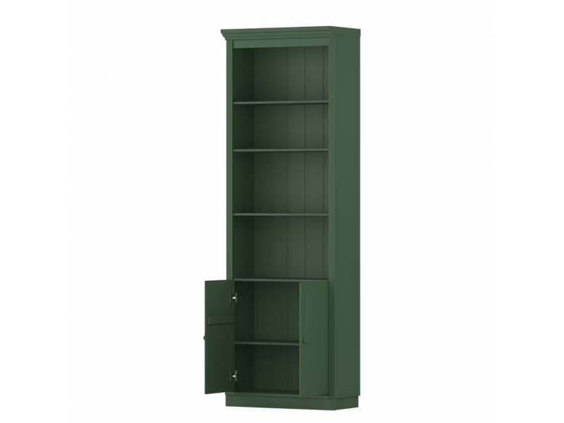 Kit três estantes Biblioteca com portas e escada, acabamento na cor verde | Coleção Biblioteca